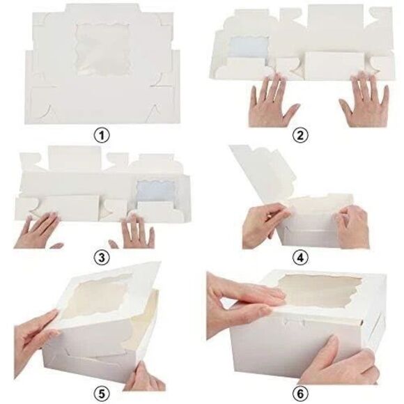 BakeLuv Bakery Boxes with Windows 6x6x2.5 White Set of 12 New - Picture 4 of 7